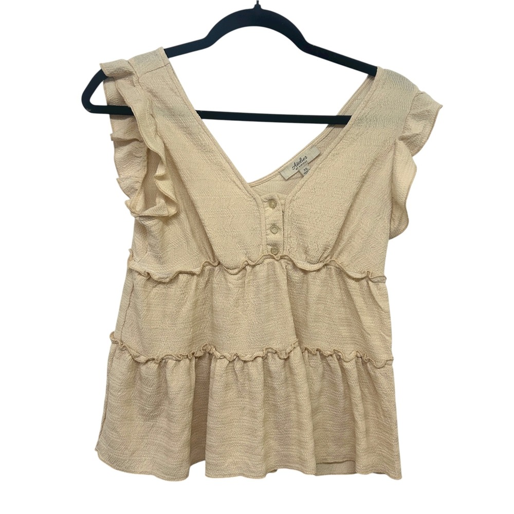 Ruffle Peplum Blouse XS Cream Chiffon Soft Girl Cottagecore‎ Romantic Feminine